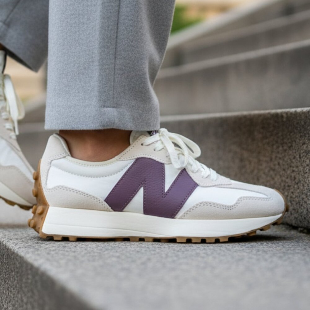 New Balance 327 Casual Women Sneaker Shoes White Sea Salt Wine size 7.5 WS327FTC - Picture 2 of 8